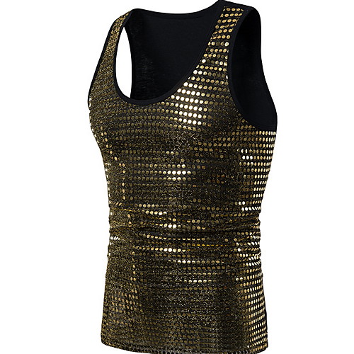 

Men's Graphic Solid Colored Sequins Slim Tank Top Sexy Daily Club Weekend Round Neck Gold / Silver / Black / Summer / Sleeveless