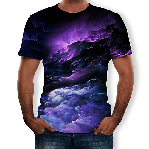 

Men's Daily T-shirt - Galaxy Print Round Neck Black / Short Sleeve