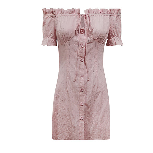 

Жен. Хлопок А-силуэт Платье С открытыми плечами Выше колена