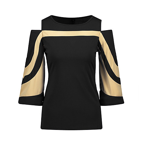 

Women's Blouse - Floral / Color Block Cut Out Black