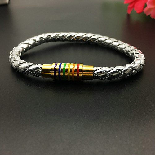 

Men's Women's Leather Bracelet Braided Magnetic Rainbow Classic PU Leather Bracelet Jewelry Gold For Party Gift Club Promise Festival / Titanium Steel