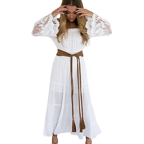 

Жен. Классический С летящей юбкой Платье - Однотонный, Пэчворк Средней длины