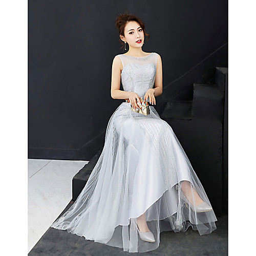 

А-силуэт Bateau Neck В пол Тюль Платье для подружек невесты с Пайетки от LAN TING Express