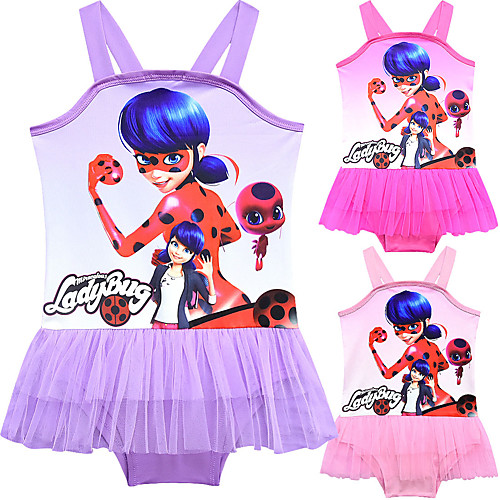 

купальник Купальники косплей костюмы Божья коровка Девушка пляжа Детские Косплэй костюмы Косплей Хэллоуин Лиловый / Пурпурный / Розовый Мультипликация Рисунок Тюль Полиэстер Девочки / Эластичность