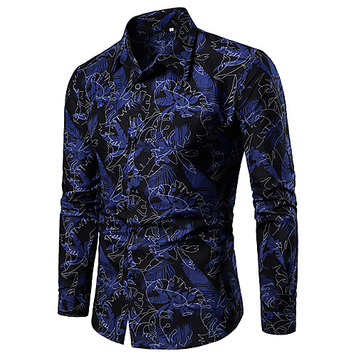 

Men's Daily Weekend Basic / Street chic Shirt - Geometric / Color Block / Graphic Blue