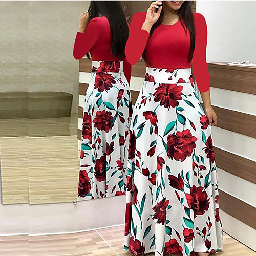 

Жен. Классический С летящей юбкой Платье - Геометрический принт, Пэчворк Макси