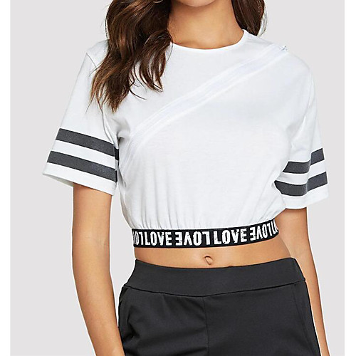 

Жен. Пэчворк Футболка Однотонный / Буквы Белый M