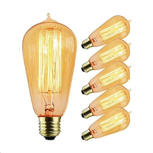 

6шт 40 W E26 / E27 ST64 Прозрачный Body Лампа накаливания Vintage Эдисон лампочка 220-240 V / 110-120 V