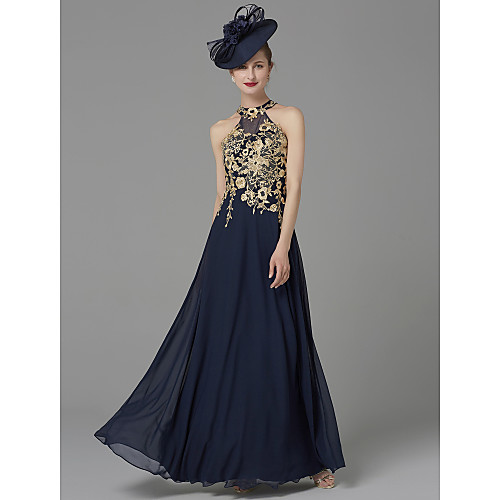 

Футляр Хальтер В пол Джерси Платье для матери невесты с Аппликации от LAN TING BRIDE