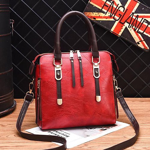 

Women's Polyester / PU Top Handle Bag Solid Color Black / Brown / Wine