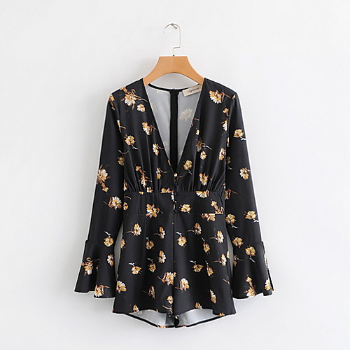 

Жен. Уличный стиль Черный Комбинезоны, Цветочный принт С принтом S M L