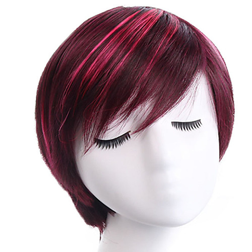 

Synthetic Wig Bangs kinky Straight Side Part Wig Burgundy Short Black / Burgundy Synthetic Hair 12 inch Women's Fashionable Design Smooth Women Burgundy