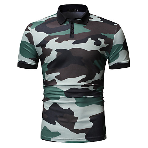 

Men's Daily Sports Basic / Street chic EU / US Size Cotton T-shirt - Solid Colored Shirt Collar Army Green / Short Sleeve