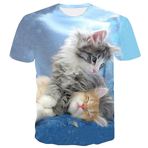 

Men's T-shirt - 3D / Animal Print Round Neck Blue