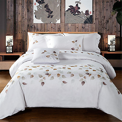 

Пододеяльник наборы Однотонный / Цветочный принт Хлопок Вышивка 4 предметаBedding Sets