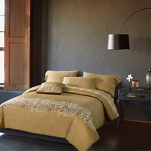

Пододеяльник наборы Однотонный / Современный стиль Хлопок Вышивка 4 предметаBedding Sets