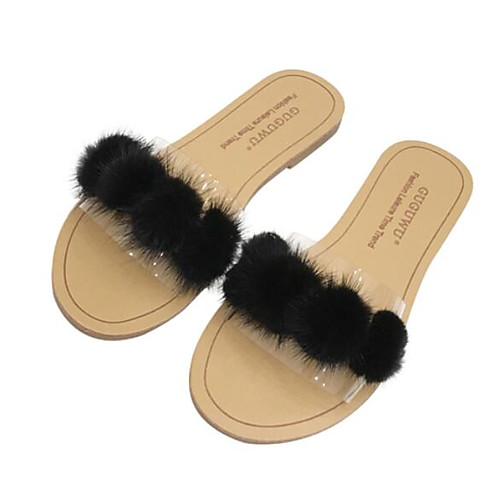 

Жен. Полиуретан Лето На каждый день Тапочки и Шлепанцы На плоской подошве Открытый мыс Черный / Миндальный