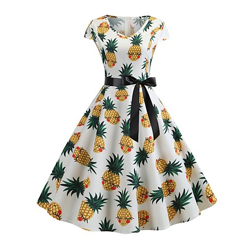 

Жен. Уличный стиль С летящей юбкой Платье - Фрукты, С принтом До колена