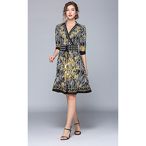 

А-силуэт V-образный вырез До колена Джерси Платье с Узоры / принт от LAN TING Express