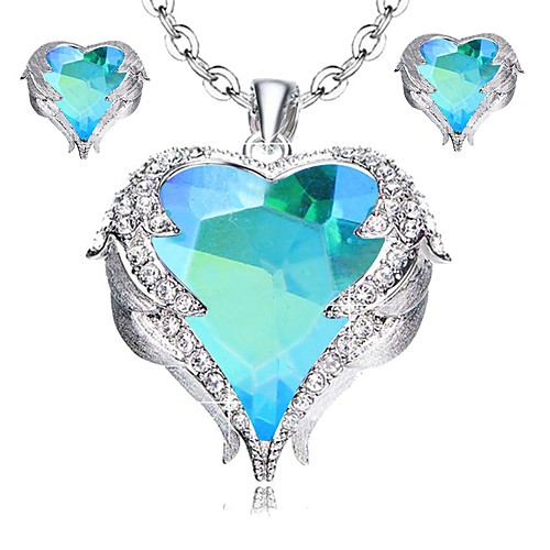 

Women's Green Crystal Stud Earrings Necklace Heart Stylish Elegant Rhinestone Earrings Jewelry Champagne / Blue / Rose Red For Daily 1 set