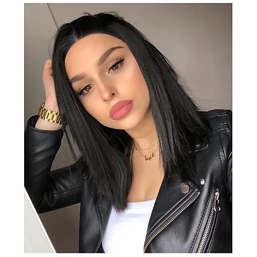 

Synthetic Lace Front Wig Straight Kardashian Style Bob Lace Front Wig Black Dark Brown Natural Black Synthetic Hair 10-12 inch Women's Natural Hairline Black Wig Short / Yes