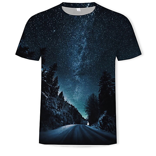 

Men's Galaxy Graphic Print T-shirt - Cotton Round Neck Black