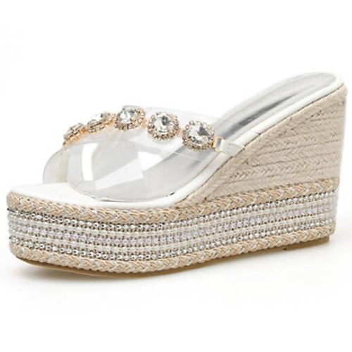 

Жен. Полиуретан Лето На каждый день Сандалии Туфли на танкетке Открытый мыс Белый / Черный