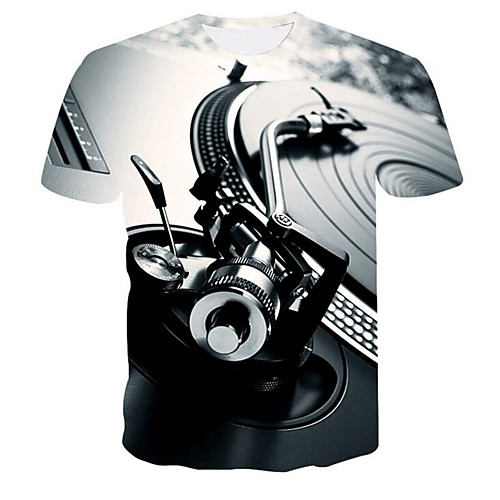 

Men's Plus Size T-shirt - Machine Print Round Neck Gray