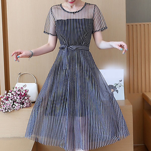 

Жен. Классический А-силуэт Платье - Полоски, Пэчворк Средней длины