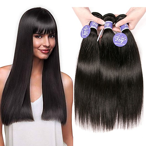 

3 Bundles Brazilian Hair Straight Unprocessed Human Hair 100% Remy Hair Weave Bundles Natural Color Hair Weaves / Hair Bulk Bundle Hair Human Hair Extensions 8-28 inch Natural Natural Color Human