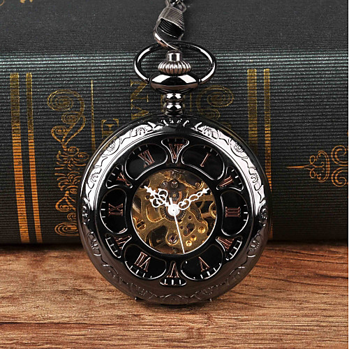 

Men's Pocket Watch Mechanical manual-winding Black New Design Casual Watch Analog Vintage Steampunk Skeleton - Black