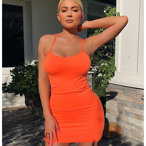 

Жен. Хлопок Оболочка Платье На бретелях Выше колена