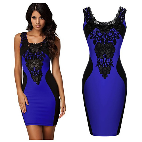 

Жен. Элегантный стиль Оболочка Платье - Однотонный, Пэчворк Выше колена