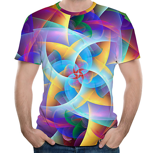 

Men's EU / US Size T-shirt - Floral / 3D Print Round Neck Rainbow