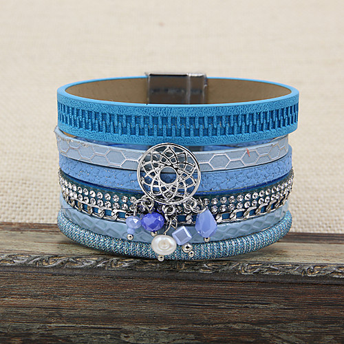 

Women's Charm Bracelet Wrap Bracelet Leather Bracelet Layered Flower Personalized Bohemian Basic Trendy Ethnic Leather Bracelet Jewelry Blue / Pink For Gift Daily School Street Holiday