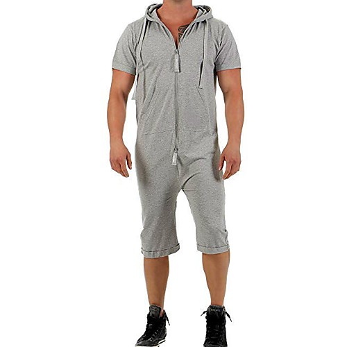 

Men's Black Light gray Dark Gray Jumpsuit Onesie, Solid Colored M L XL