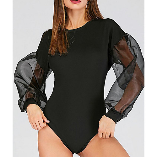 

Жен. Пэчворк Bodysuit Тонкие Однотонный Черный M
