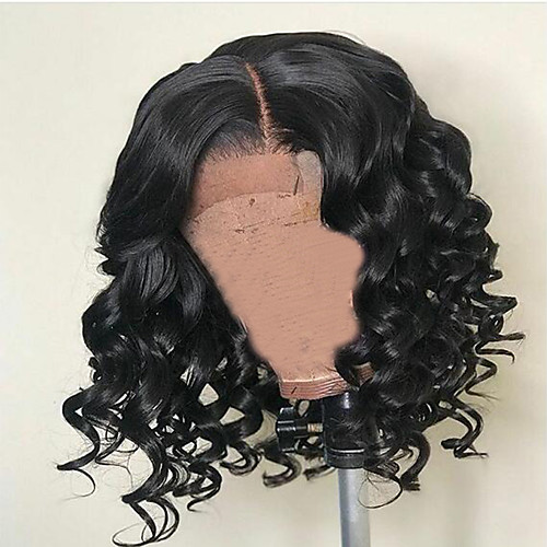 

Human Hair Lace Front Wig Bob Short Bob style Brazilian Hair Curly Wavy Black Wig 130% Density with Baby Hair Natural Hairline For Black Women 100% Virgin 100% Hand Tied Women's Short Human Hair Lace