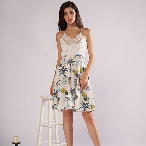 

Жен. Элегантный стиль А-силуэт Платье - Фрукты, Кружева До колена