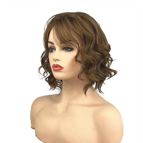 

Synthetic Wig Curly Side Part Wig Medium Length Medium Golden Brown Synthetic Hair 10 inch Women's Classic Synthetic Brown