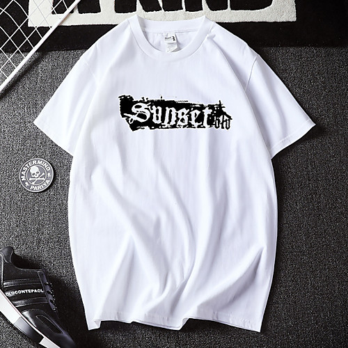 

Муж. С принтом Футболка Однотонный / Буквы Белый XL