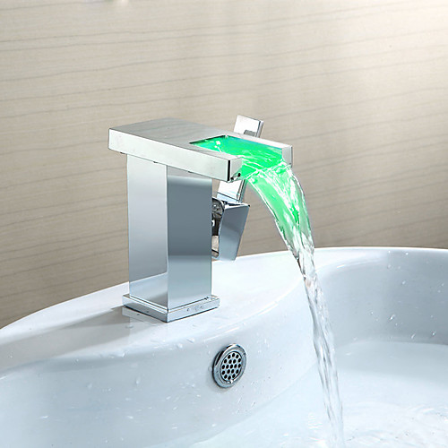 

Ванная раковина кран - Водопад / LED Хром По центру Одной ручкой одно отверстиеBath Taps