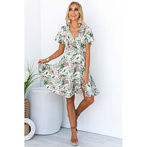 

Жен. Хлопок А-силуэт Платье V-образный вырез До колена