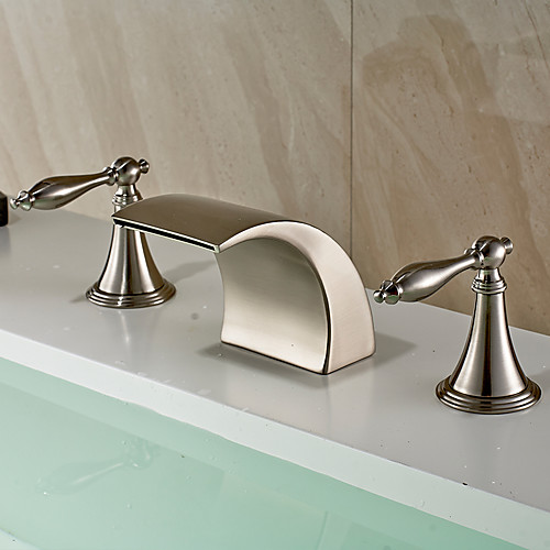 

Bathroom Sink Faucet - Waterfall / Widespread Nickel Brushed Widespread Two Handles Three HolesBath Taps