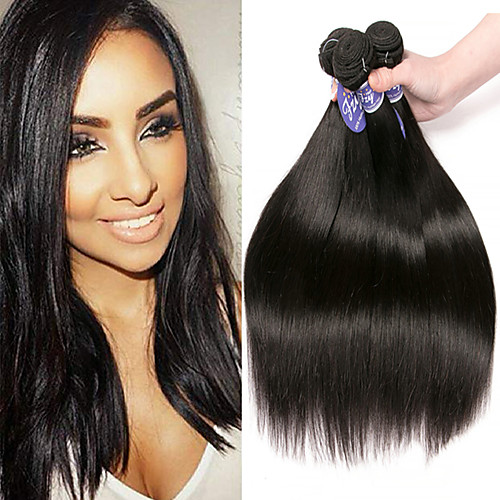 

4 Связки Перуанские волосы Прямой Необработанные натуральные волосы 100% Remy Hair Weave Bundles Человека ткет Волосы Пучок волос Накладки из натуральных волос 8-28 дюймовый Нейтральный / Без запаха
