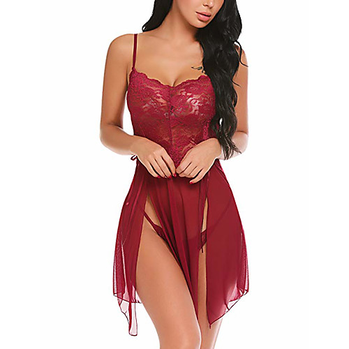 

Women's Lace / Mesh Super Sexy Babydoll & Slips / Suits Nightwear Solid Colored Red Purple Fuchsia L XL XXL / Strap