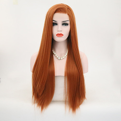 

Synthetic Lace Front Wig Straight Side Part Lace Front Wig Long Orange Synthetic Hair 20-24 inch Women's Adjustable Heat Resistant Party Brown