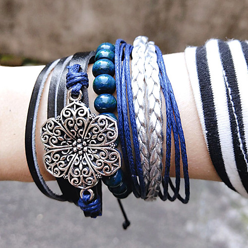 

4шт Муж. Многослойный Браслеты из бусин Винтаж Браслеты Серьги / Браслет Цветы Простой Классика Винтаж Мода Браслеты Бижутерия Черный Назначение Повседневные Школа Для улицы Праздники фестиваль