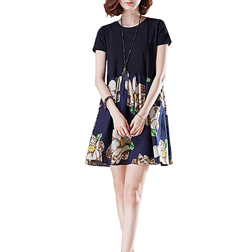 

Жен. А-силуэт Платье - Цветочный принт, Пэчворк Выше колена