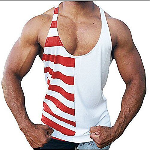 

Men's Daily Sports Gym Active Slim Tank Top - Striped / Color Block Print Round Neck Red / Summer / Sleeveless